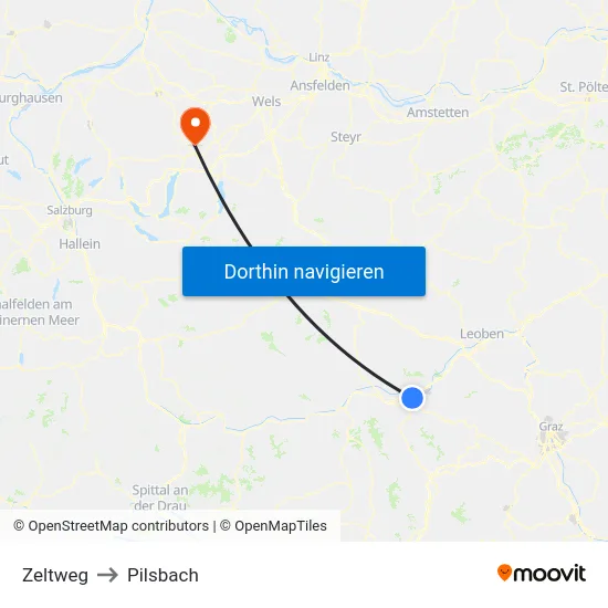 Zeltweg to Pilsbach map