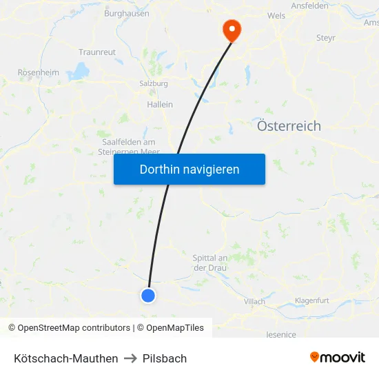Kötschach-Mauthen to Pilsbach map