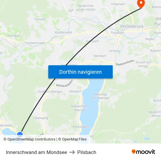 Innerschwand am Mondsee to Pilsbach map