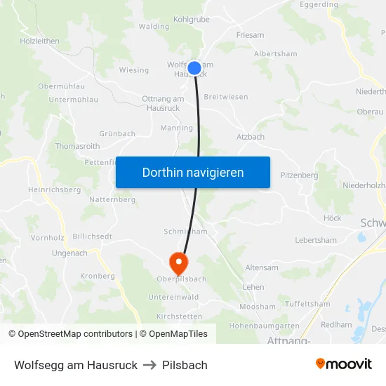 Wolfsegg am Hausruck to Pilsbach map