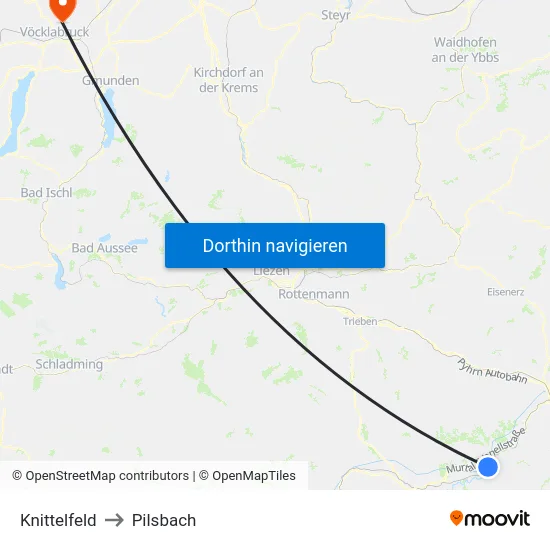 Knittelfeld to Pilsbach map