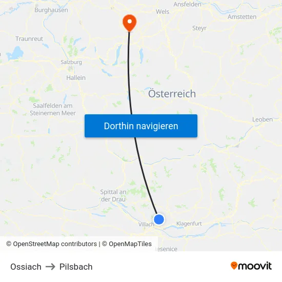 Ossiach to Pilsbach map