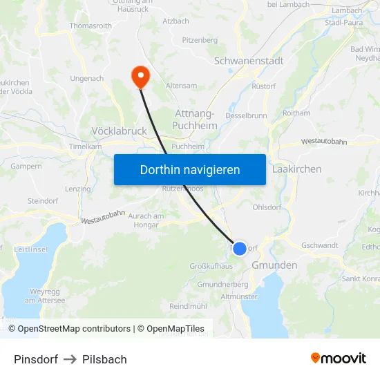 Pinsdorf to Pilsbach map
