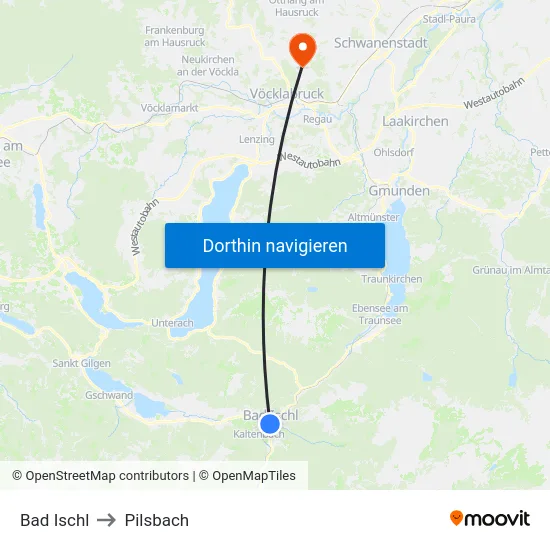 Bad Ischl to Pilsbach map