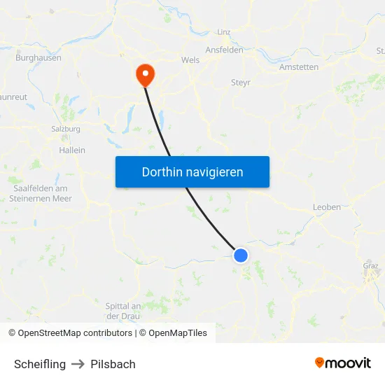 Scheifling to Pilsbach map