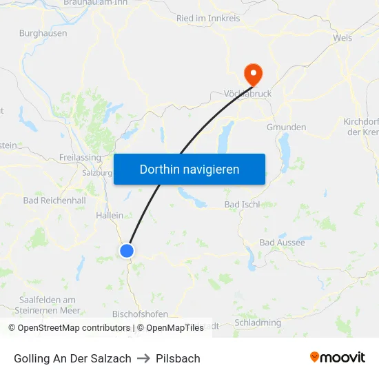 Golling An Der Salzach to Pilsbach map