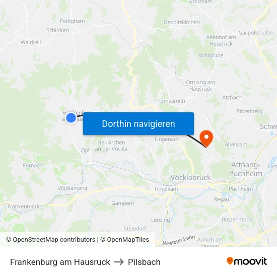 Frankenburg am Hausruck to Pilsbach map
