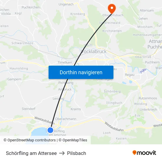 Schörfling am Attersee to Pilsbach map