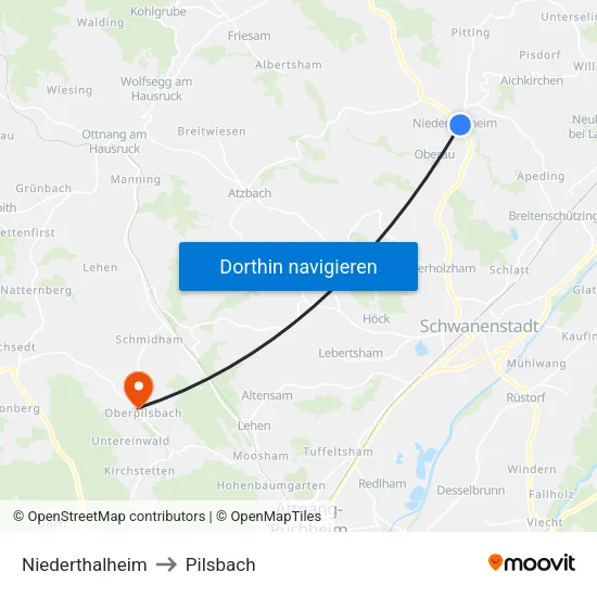 Niederthalheim to Pilsbach map