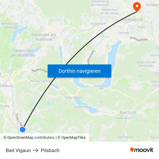 Bad Vigaun to Pilsbach map