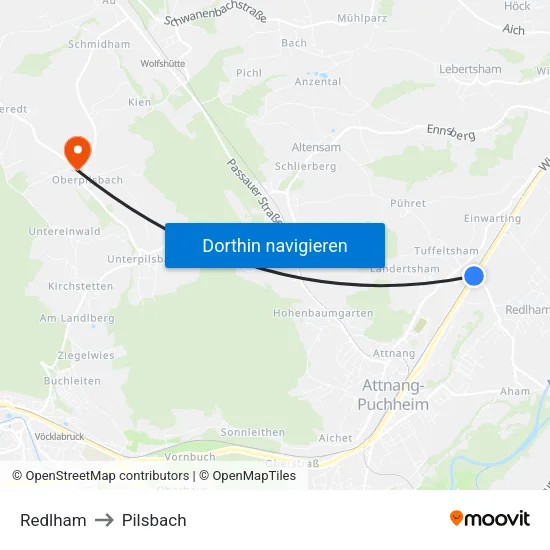 Redlham to Pilsbach map