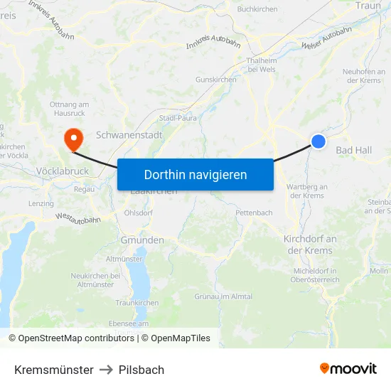 Kremsmünster to Pilsbach map