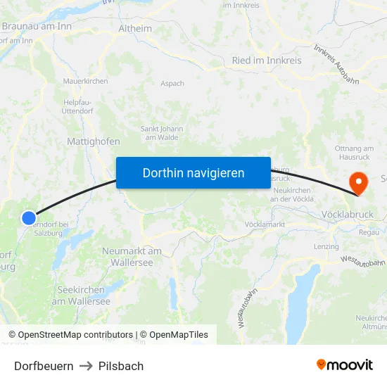 Dorfbeuern to Pilsbach map