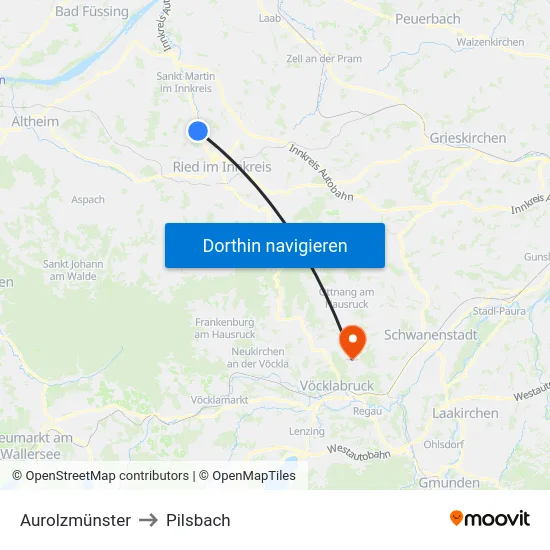 Aurolzmünster to Pilsbach map