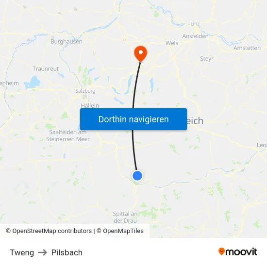 Tweng to Pilsbach map