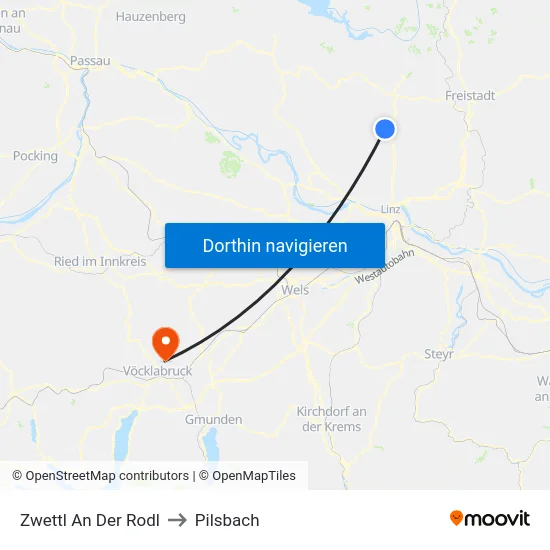 Zwettl An Der Rodl to Pilsbach map