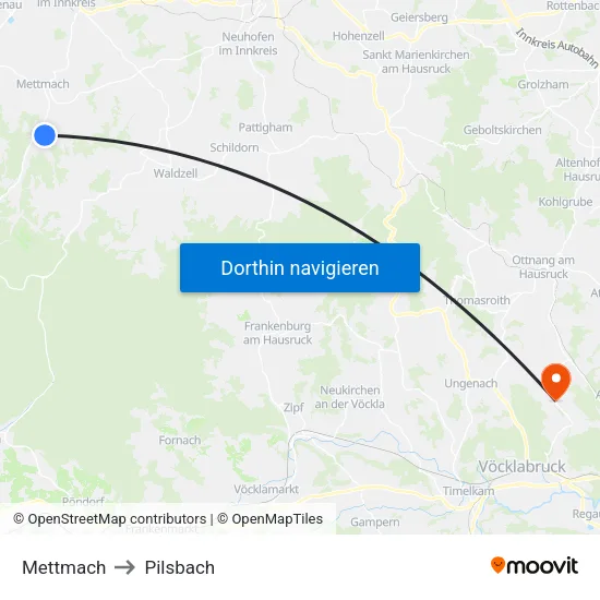 Mettmach to Pilsbach map