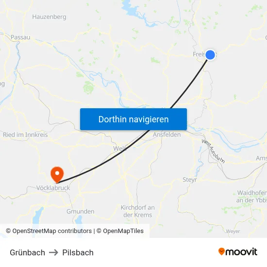 Grünbach to Pilsbach map