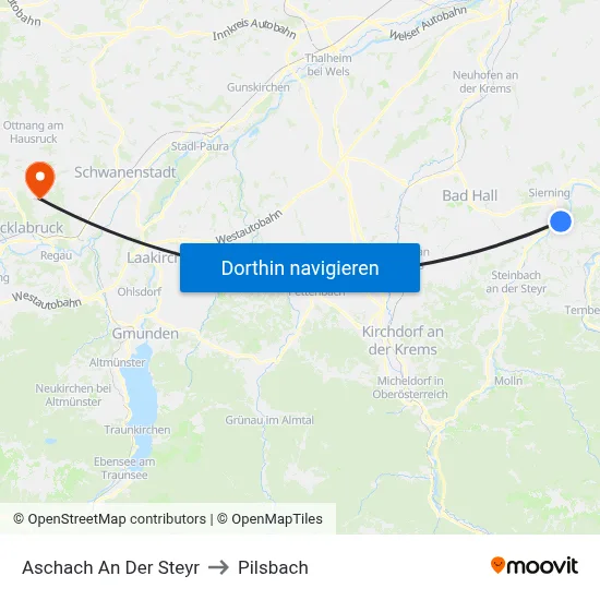 Aschach An Der Steyr to Pilsbach map