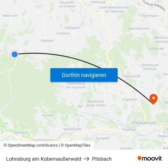 Lohnsburg am Kobernaußerwald to Pilsbach map