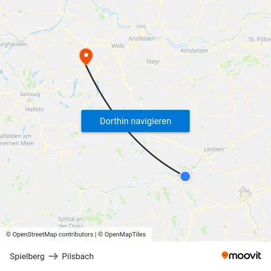 Spielberg to Pilsbach map