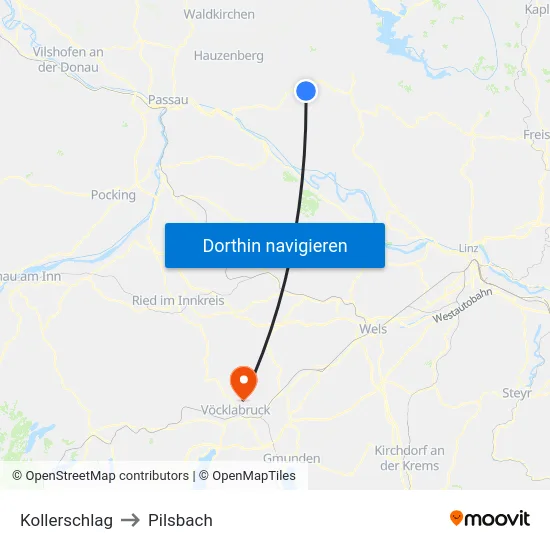 Kollerschlag to Pilsbach map