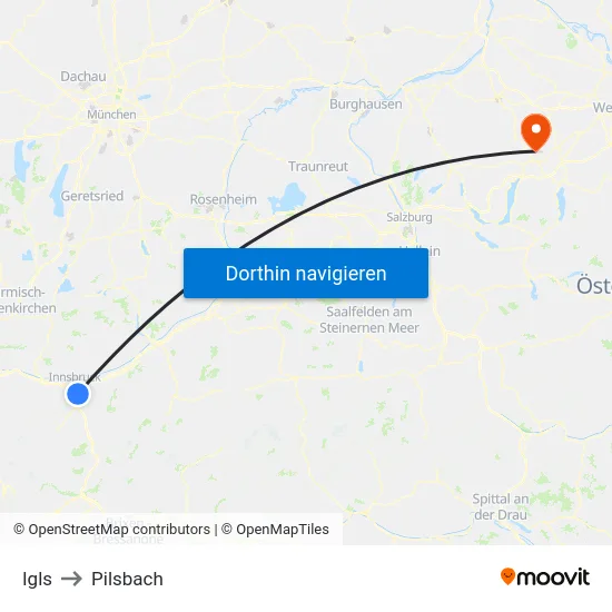 Igls to Pilsbach map