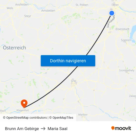 Brunn Am Gebirge to Maria Saal map