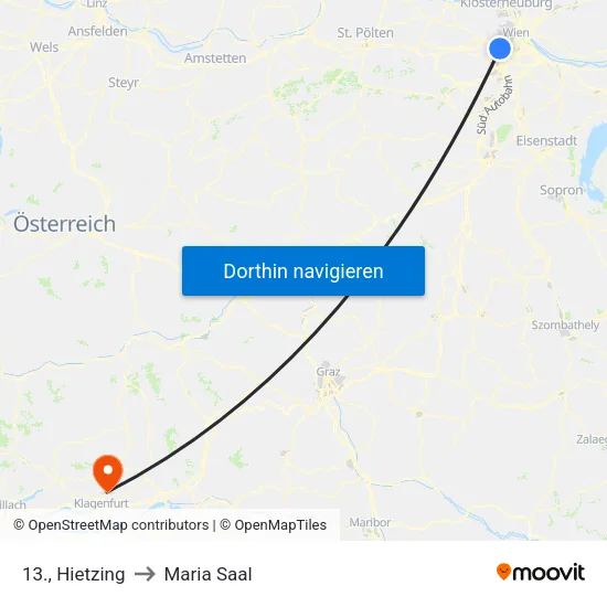 13., Hietzing to Maria Saal map
