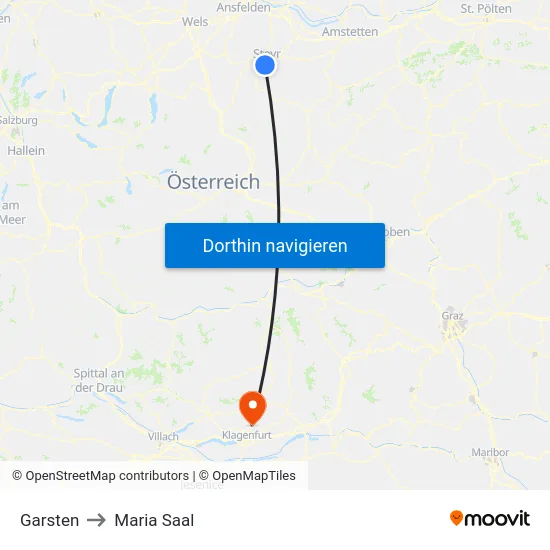 Garsten to Maria Saal map