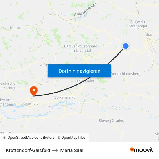 Krottendorf-Gaisfeld to Maria Saal map