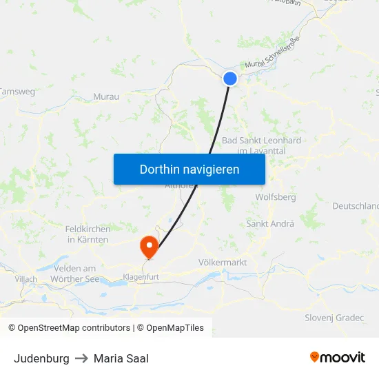 Judenburg to Maria Saal map