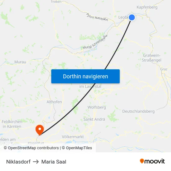 Niklasdorf to Maria Saal map