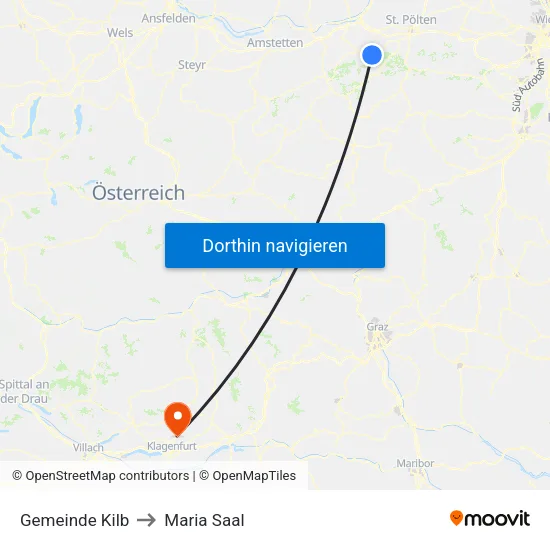 Gemeinde Kilb to Maria Saal map