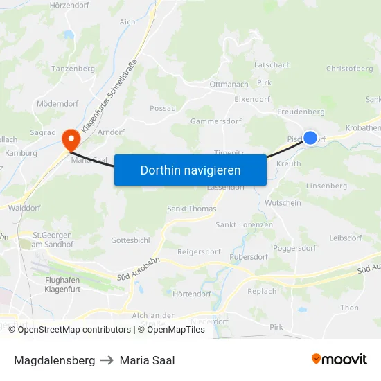 Magdalensberg to Maria Saal map