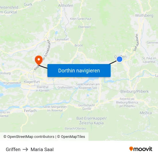 Griffen to Maria Saal map