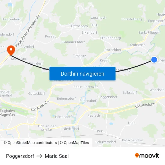 Poggersdorf to Maria Saal map