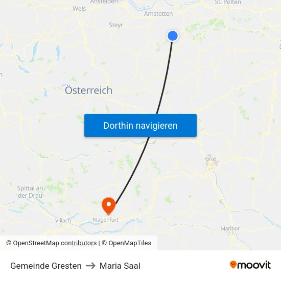 Gemeinde Gresten to Maria Saal map