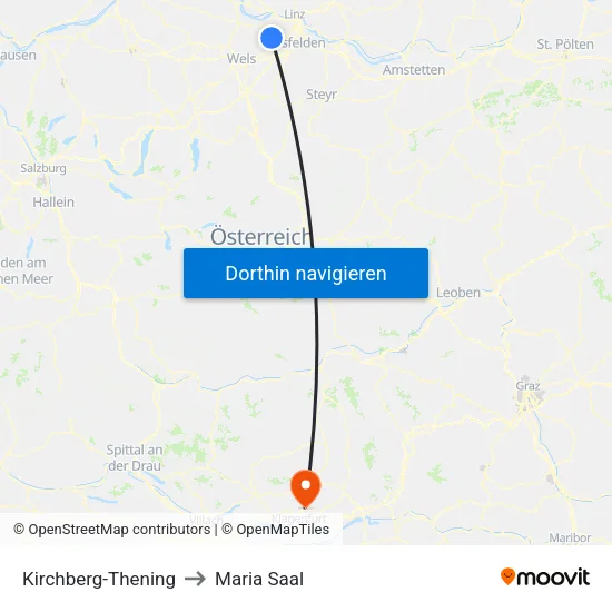 Kirchberg-Thening to Maria Saal map
