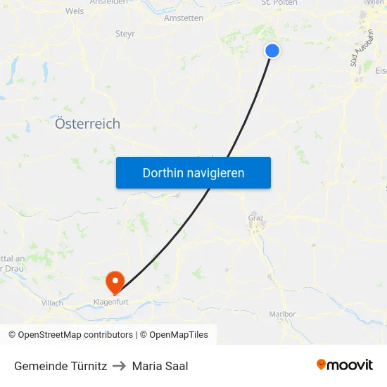 Gemeinde Türnitz to Maria Saal map