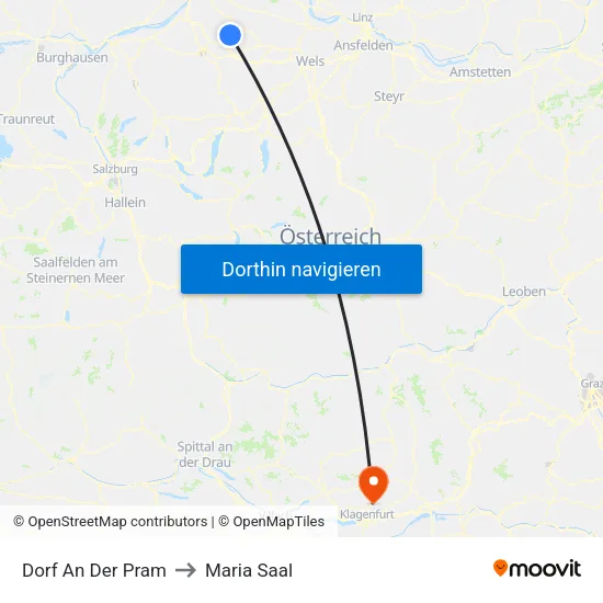 Dorf An Der Pram to Maria Saal map