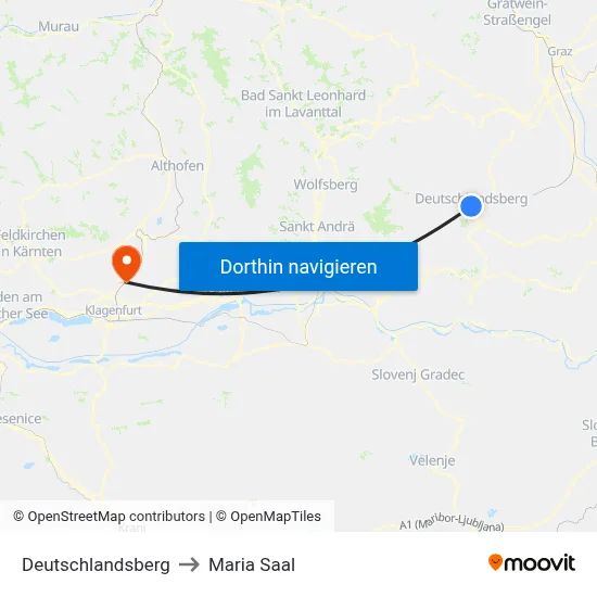 Deutschlandsberg to Maria Saal map