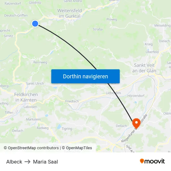 Albeck to Maria Saal map