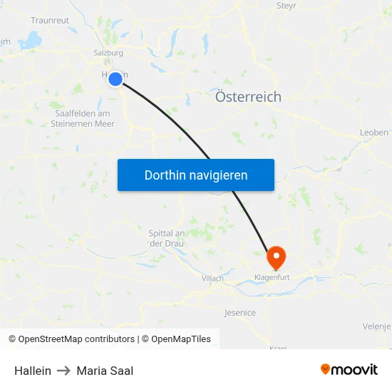 Hallein to Maria Saal map