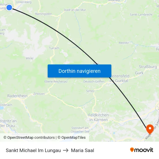 Sankt Michael Im Lungau to Maria Saal map