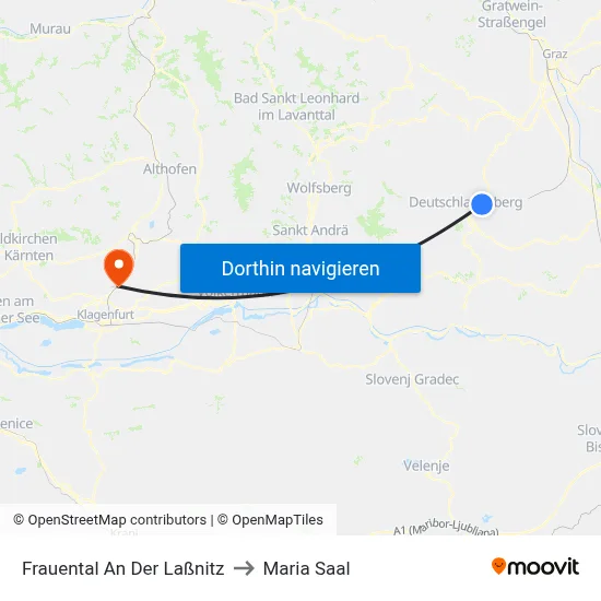 Frauental An Der Laßnitz to Maria Saal map