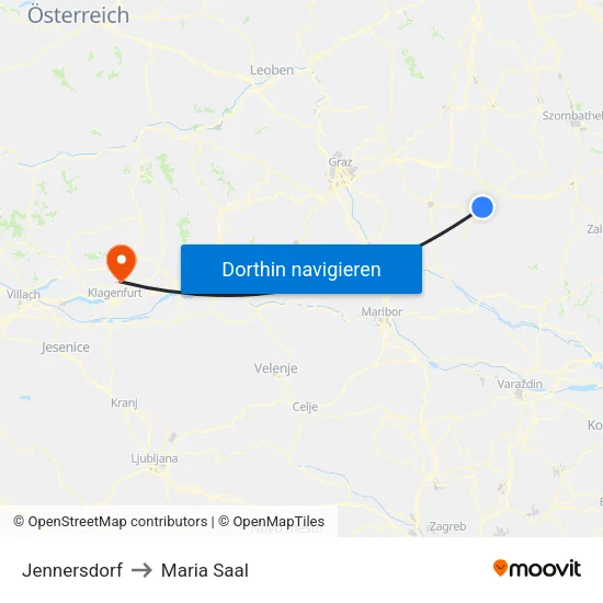 Jennersdorf to Maria Saal map