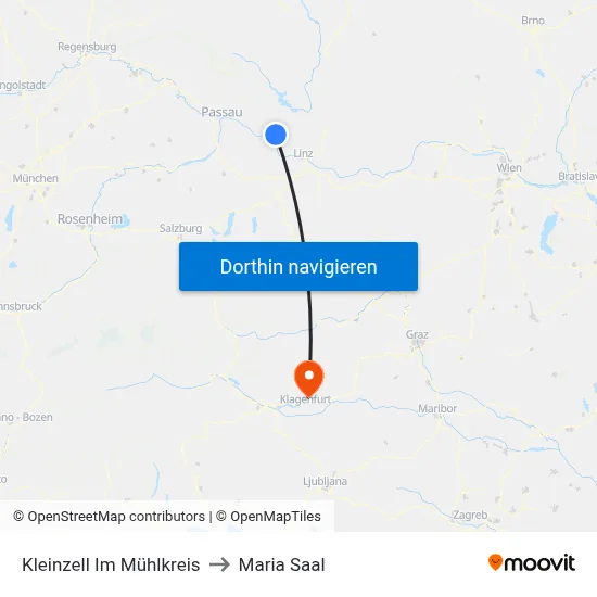 Kleinzell Im Mühlkreis to Maria Saal map
