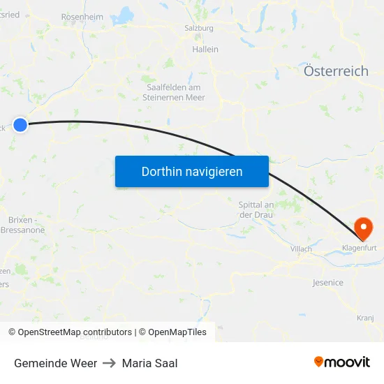 Gemeinde Weer to Maria Saal map