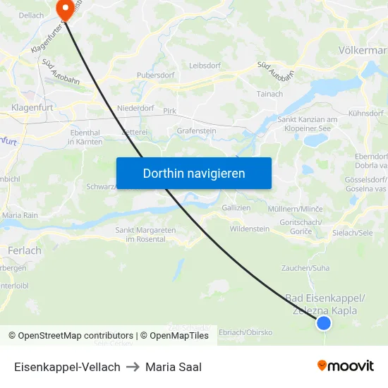 Eisenkappel-Vellach to Maria Saal map
